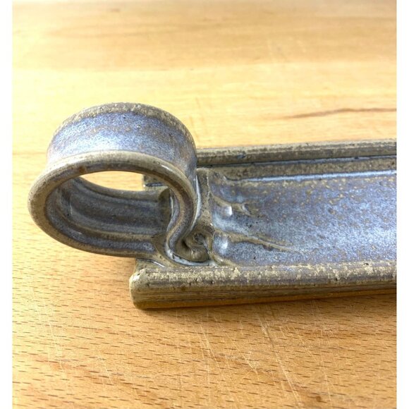 Glazed Pottery Butter Dish Stoneware Spoon Rest Gray & Brown - Picture 2 of 8